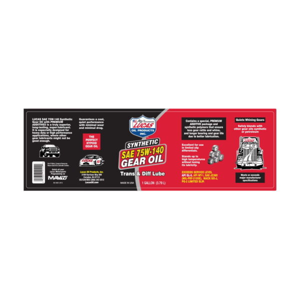 LUCAS Synthetic Gear Oil SAE 75W140 1 Quart 946ml - Image 2