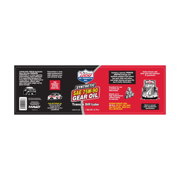 LUCAS Synthetic Gear Oil SAE 75W90 1 Quart 946ml - Image 2