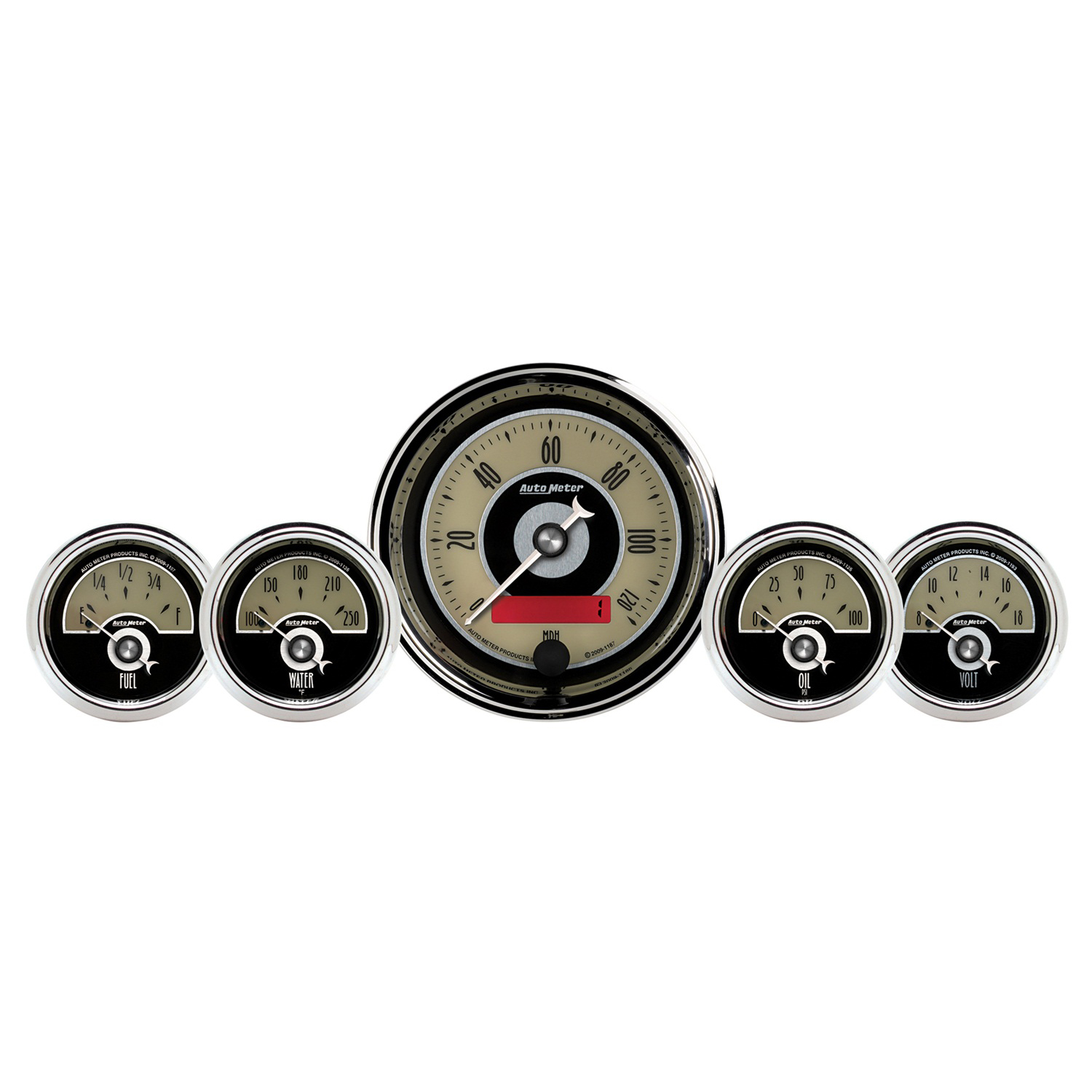 AUTOMETER 5pc Gauge Kit 3 3/8" & 2 1/16", Elec. Speedometer, Cruiser Ad