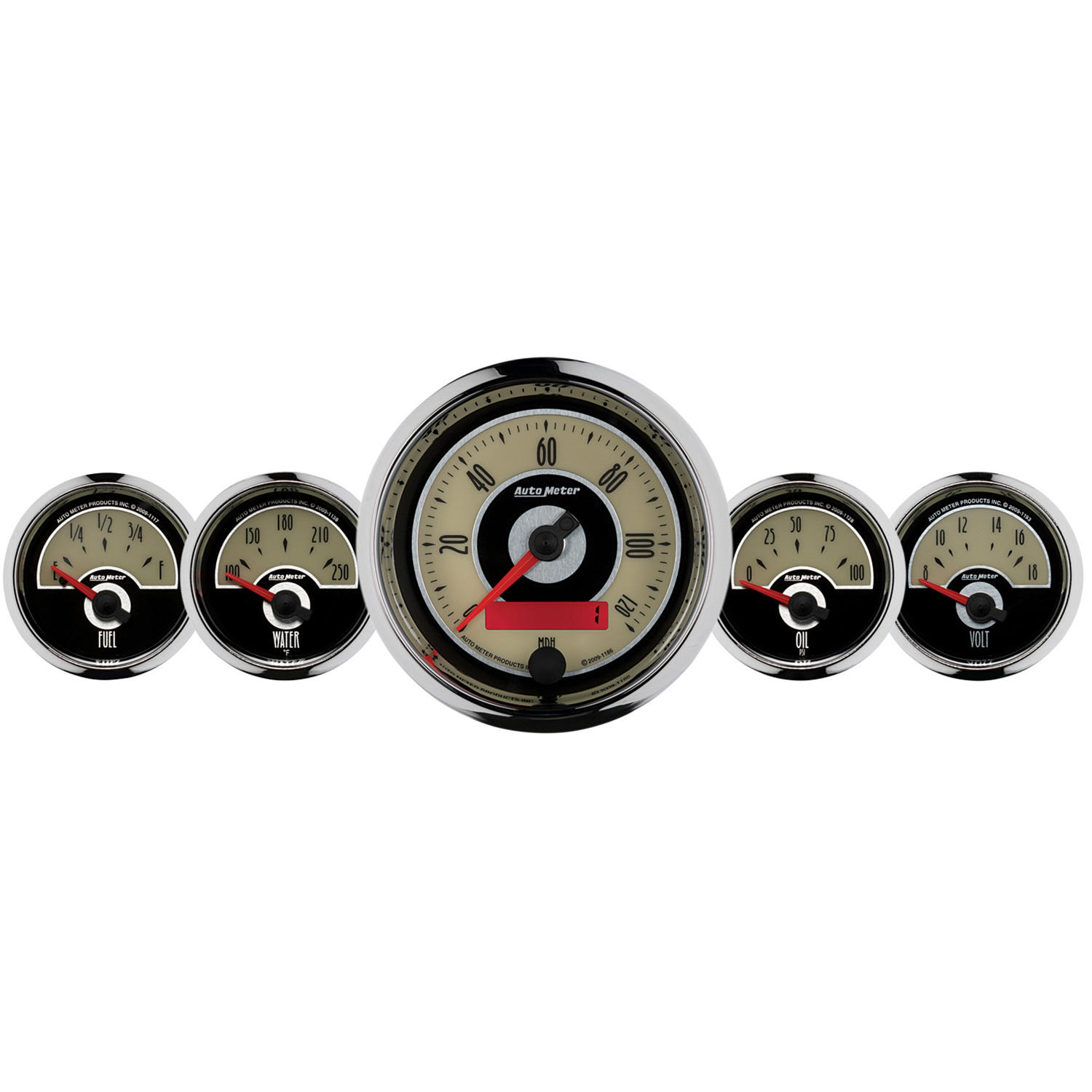 AUTOMETER 5pc Gauge Kit 3 3/8" & 2 1/16", Elec. Speedometer, Cruiser