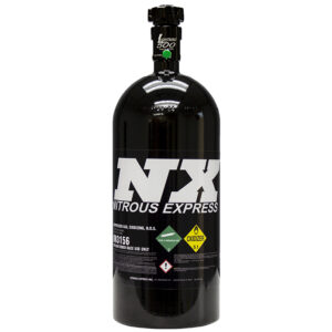 Nitrous Express 10lb black nitrous oxide bottle with -4an Lightning 500 high-flow valve.