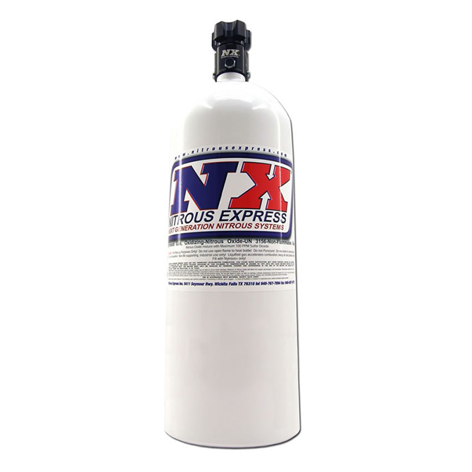 NITROUS EXPRESS 15LB BOTTLE W/ LIGHTNING 500 VALVE, -6 Bottle Nipple(6.89 DIA. X 26.69 TALL)