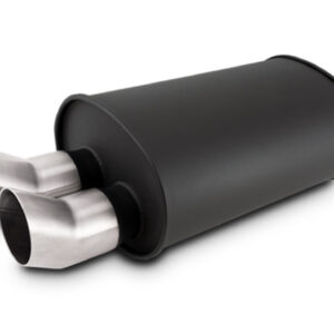 VIBRANT PERFORMANCE 2.5" Flat Black Stainless Muffler, Dual 3" Offset DTM Brushed Tips