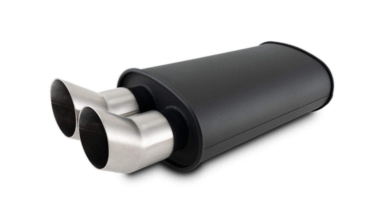 VIBRANT PERFORMANCE 3" Flat Black Stainless Muffler, Dual 3" DTM Brushed Tips