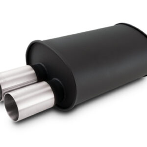 VIBRANT PERFORMANCE 2.5" Flat Black Stainless Muffler, Dual 3" Offset Straight Brushed Tips