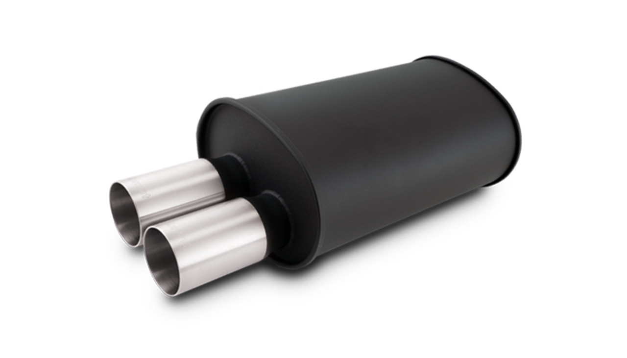 VIBRANT PERFORMANCE 2.5" Flat Black Stainless Muffler, Dual 3" Offset Straight Brushed Tips