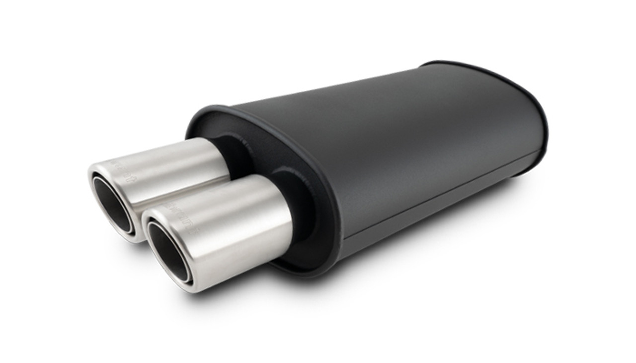 VIBRANT PERFORMANCE 3" Flat Black Stainless Muffler, Dual 3" Angle Brushed Tips
