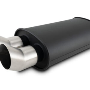 VIBRANT PERFORMANCE 2.5 Inch Flat Black Stainless Muffler, Dual 3 Inch DTM Brushed Tips