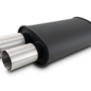 VIBRANT PERFORMANCE 2.5" Flat Black Stainless Muffler, Dual 3" Straight Brushed Tips