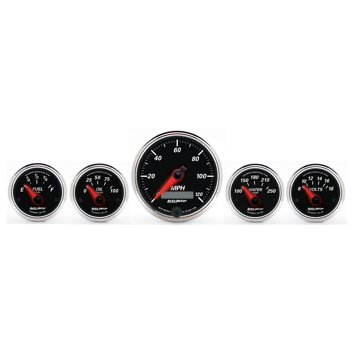 AUTOMETER 5pc Gauge Kit 3 3/8" & 2 1/16", Elec. Speedometer, Designer Black II