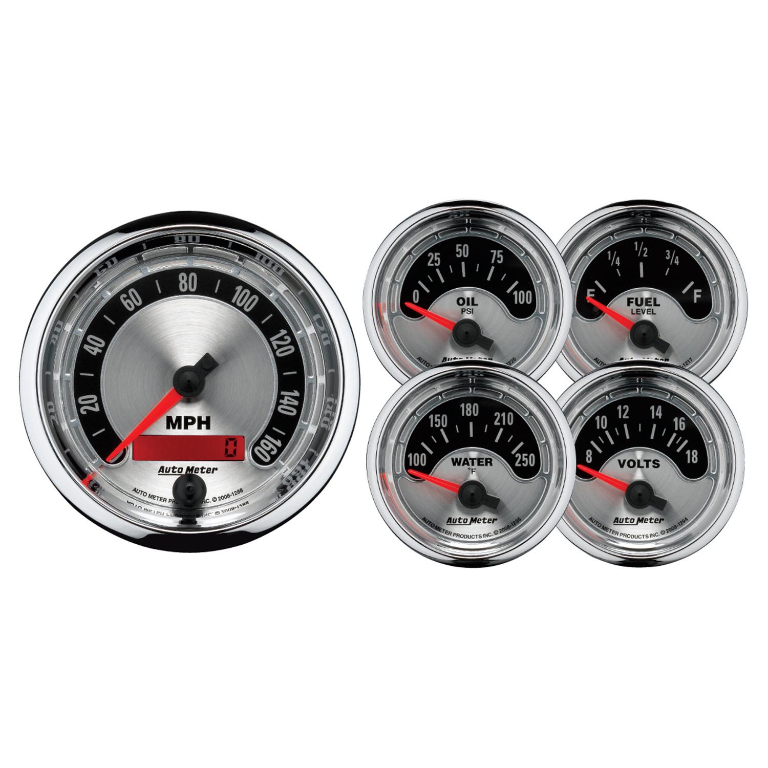 AUTOMETER 5PC Gauge Kit 3 3/8" & 2 1/16", Elec. Speedometer, American Muscle