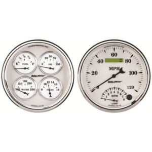 AUTOMETER 2pc Gauge Kit Quad & Tach/Speedo, 5", Old Tyme White II