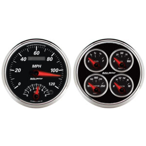 AUTOMETER 2pc Gauge Kit Quad & Tach/Speedo, 5", Designer Black II