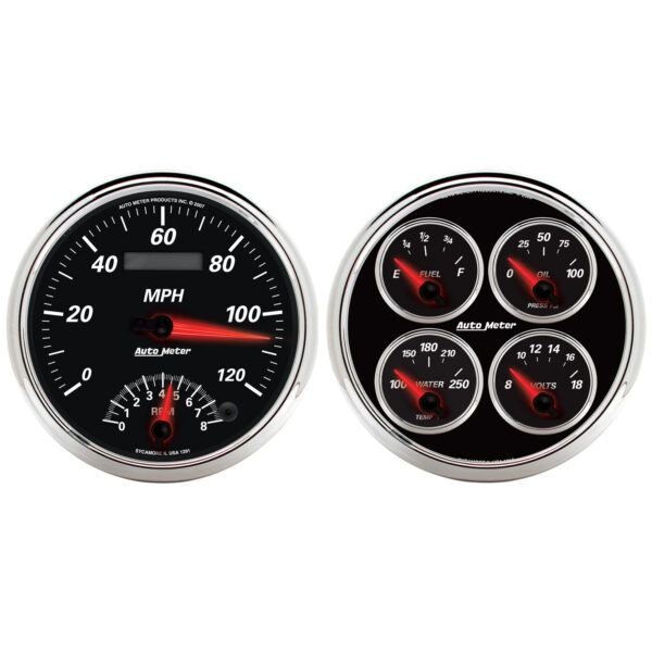 AUTOMETER 2pc Gauge Kit Quad & Tach/Speedo, 5", Designer Black II