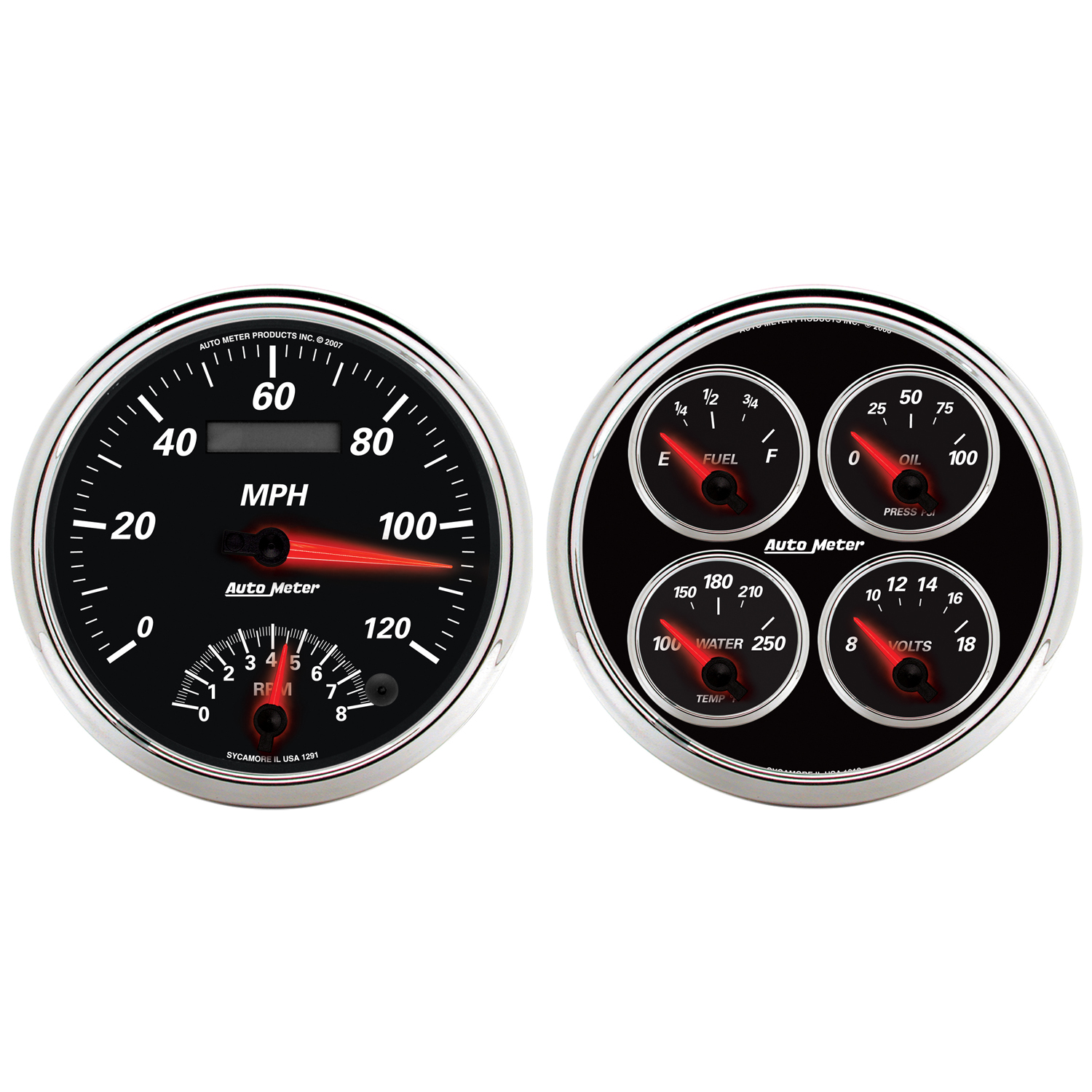 AUTOMETER 2pc Gauge Kit Quad & Tach/Speedo, 5", Designer Black II