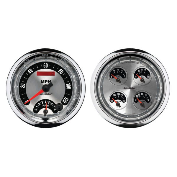 AUTOMETER 2pc Gauge Kit Quad & Tach/Speedo, 5", American Muscle