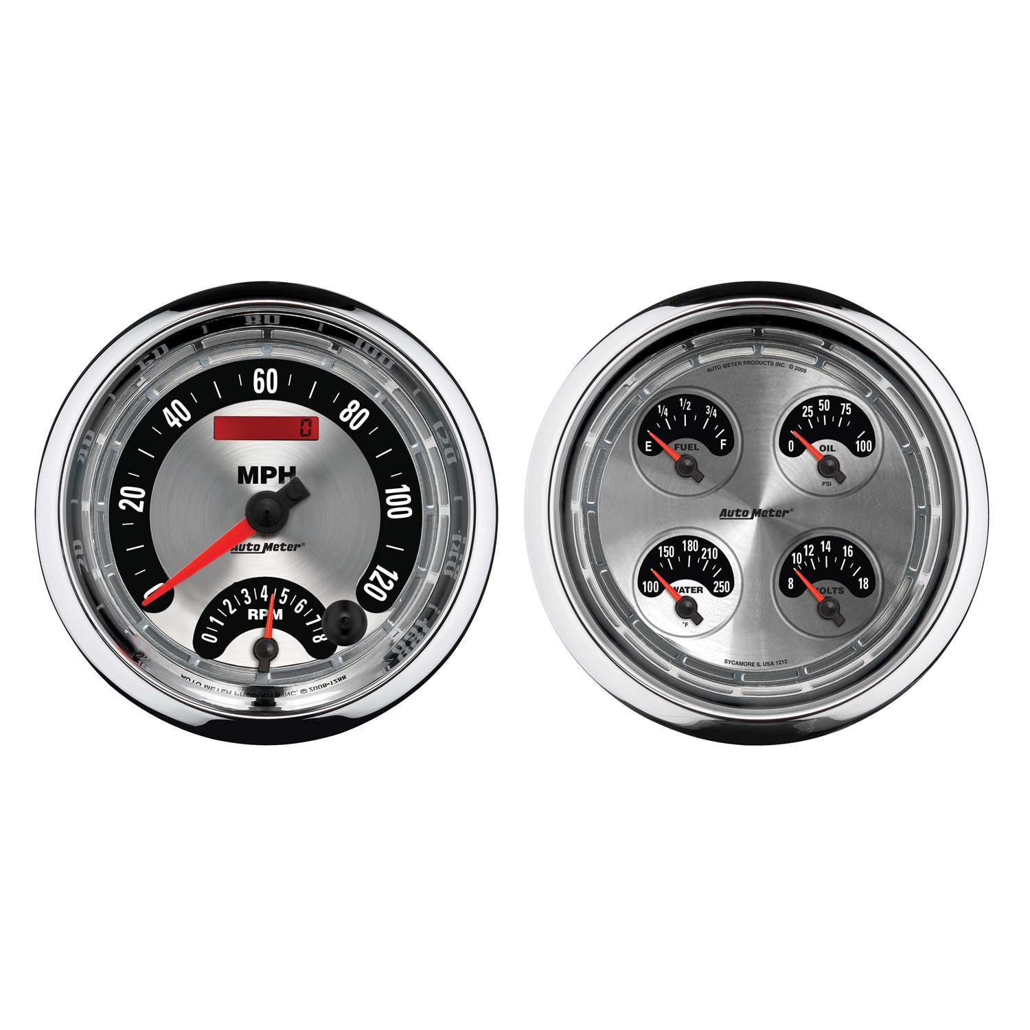 AUTOMETER 2pc Gauge Kit Quad & Tach/Speedo, 5", American Muscle