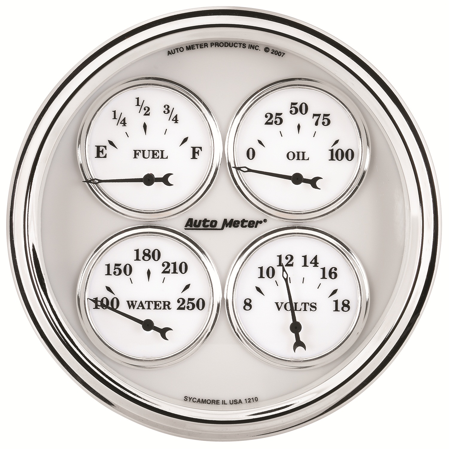 AUTOMETER Gauge, Quad, 5", 240°-33°F, Elec, Old Tyme White II
