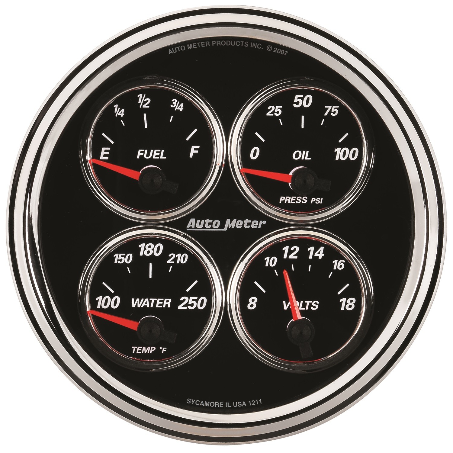AUTOMETER Gauge, Quad, 5", 0°-90°F, Elec, Designer Black II