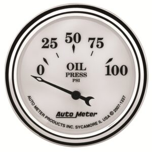 AUTOMETER Oil Pressure Gauge 2 1/16", 100PSI, Elec, Old Tyme White II