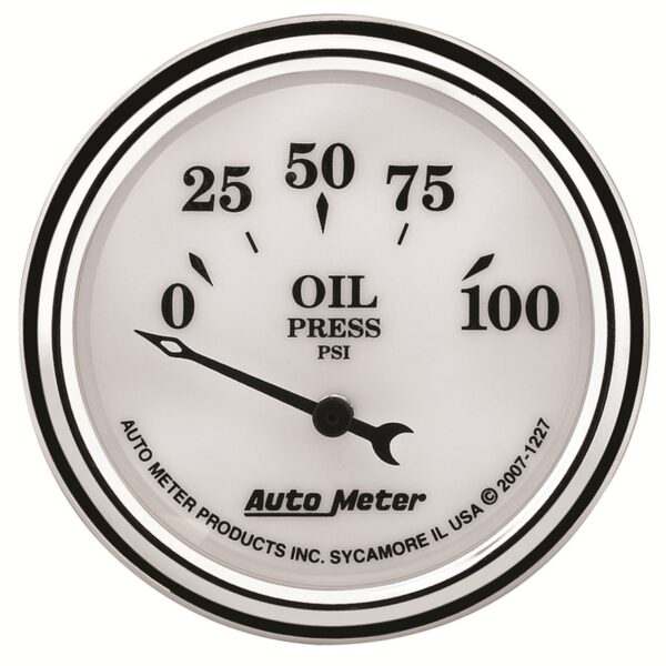 AUTOMETER Oil Pressure Gauge 2 1/16", 100PSI, Elec, Old Tyme White II