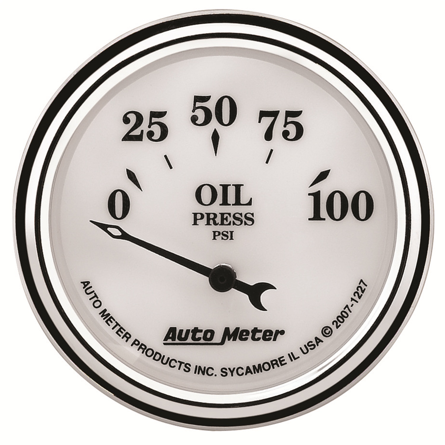 AUTOMETER Oil Pressure Gauge 2 1/16", 100PSI, Elec, Old Tyme White II