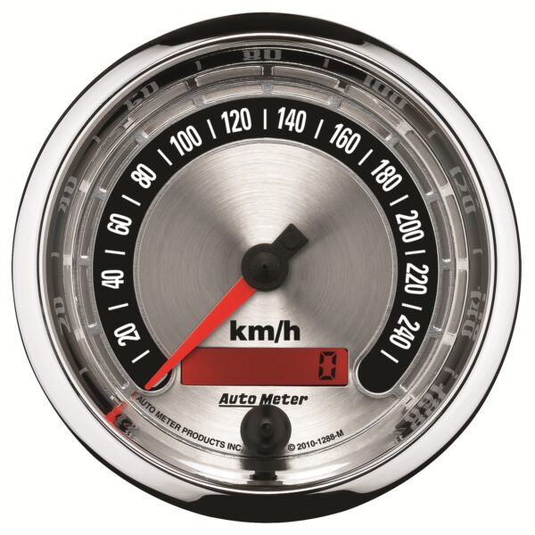 AUTOMETER Gauge, Speedo., 3 3/8", 260KM/H, Elec. Programmable, American Muscle