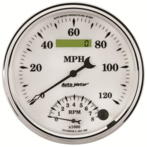 AUTOMETER Tacho/Speedo Gauge 5", 120MPH & 8K RPM, Elec. Program, Old Tyme White II