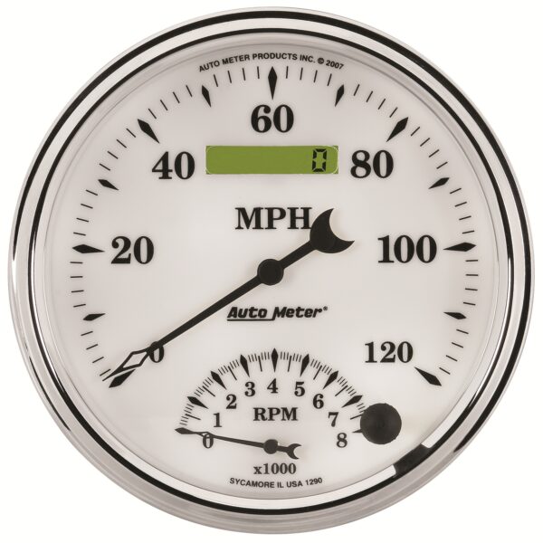 AUTOMETER Tacho/Speedo Gauge 5", 120MPH & 8K RPM, Elec. Program, Old Tyme White II