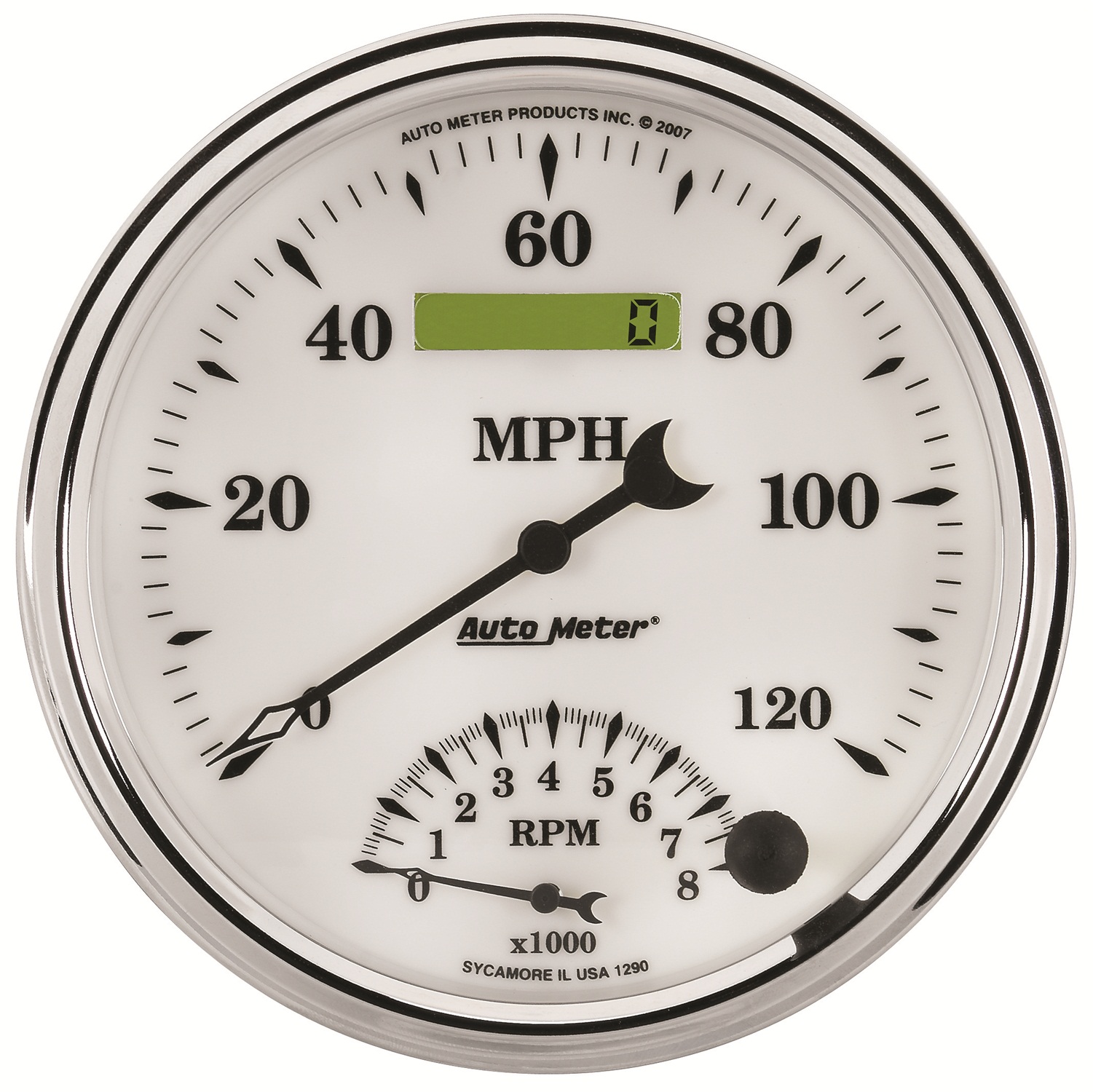 AUTOMETER Tacho/Speedo Gauge 5", 120MPH & 8K RPM, Elec. Program, Old Tyme White II
