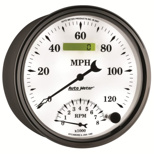 AUTOMETER Tacho/Speedo Gauge 5", 120MPH & 8K RPM, Elec. Program, Old Tyme White II - Image 6