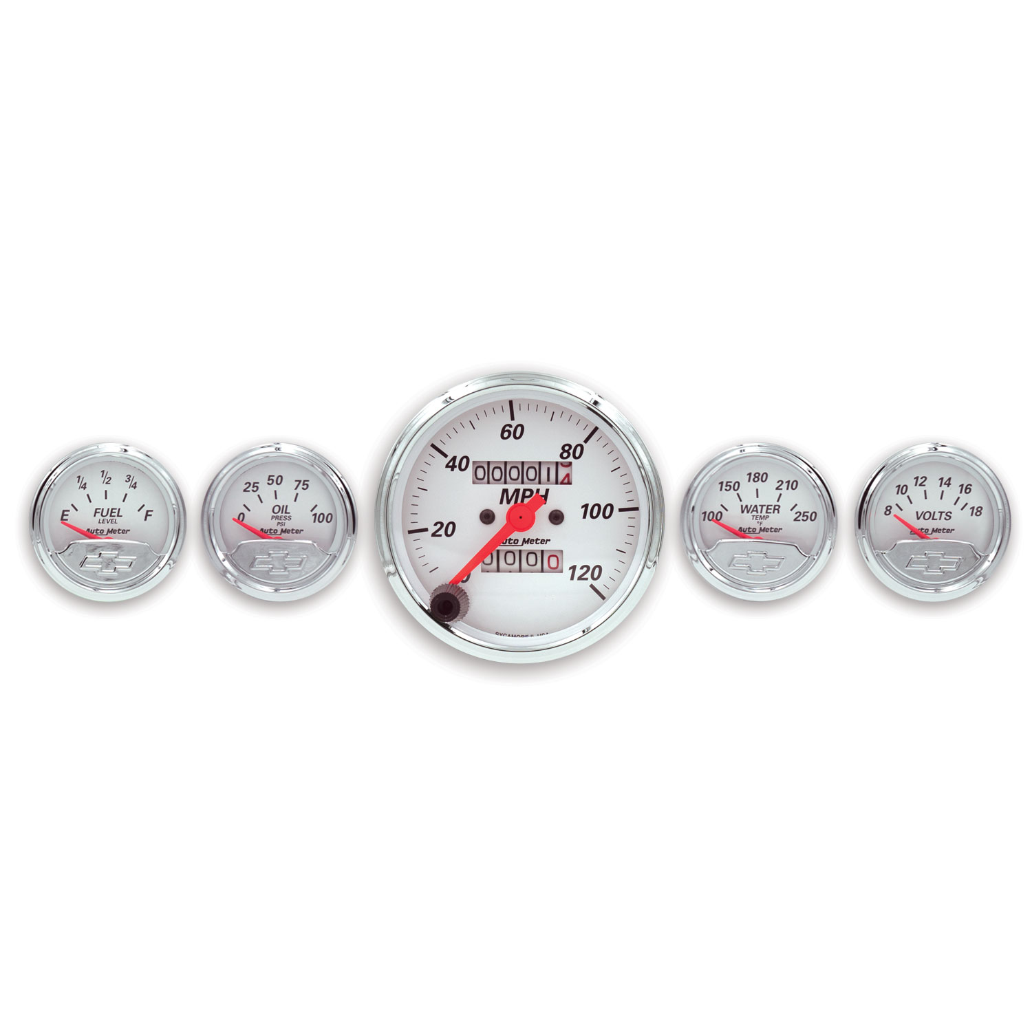 AUTOMETER 5pc Gauge Kit 3 1/8" & 2 1/16", Mech. Speedo., Chevrolet Heritage Bowtie