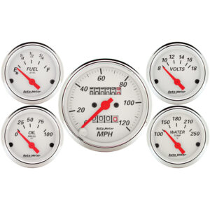 AUTOMETER 5pc Gauge Kit 3 1/8" & 2 1/16", Mech. Speedometer, Arctic White