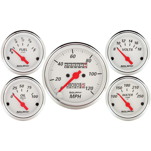 AUTOMETER 5pc Gauge Kit 3 1/8" & 2 1/16", Mech. Speedometer, Arctic White