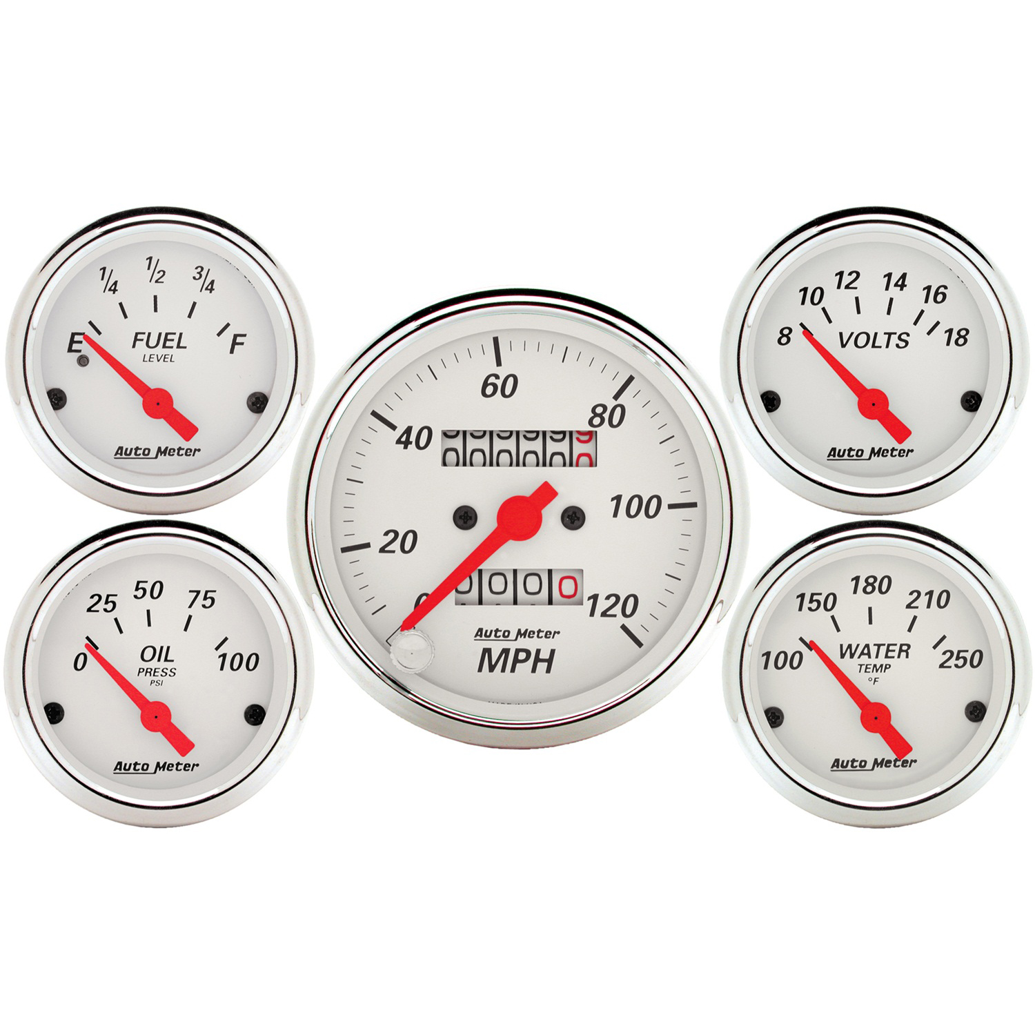 AUTOMETER 5pc Gauge Kit 3 1/8" & 2 1/16", Mech. Speedometer, Arctic White