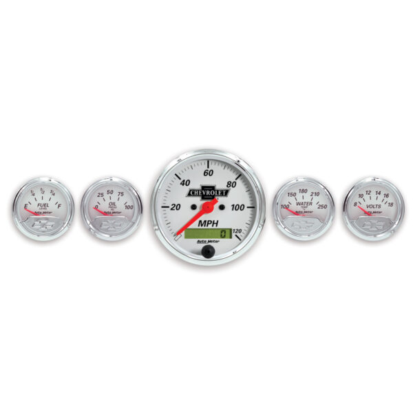 AUTOMETER 5pc Gauge Kit 3 1/8" & 2 1/16", Elec. Speedo., Chevrolet Heritage Bowtie