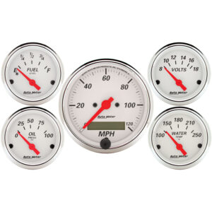 AUTOMETER 5pc Gauge Kit 3 1/8" & 2 1/16", Elec. Speedometer, Arctic White
