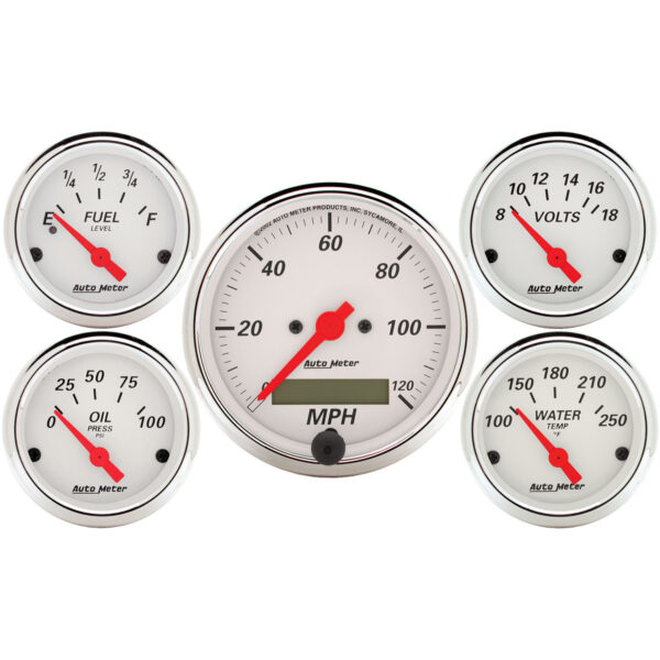 AUTOMETER 5pc Gauge Kit 3 1/8" & 2 1/16", Elec. Speedometer, Arctic White
