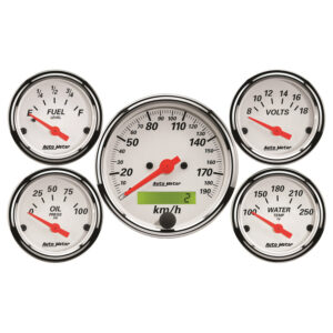 AUTOMETER 5pc Gauge Kit 3 1/8" & 2 1/16", Elec. KM/H Speedo., Arctic White