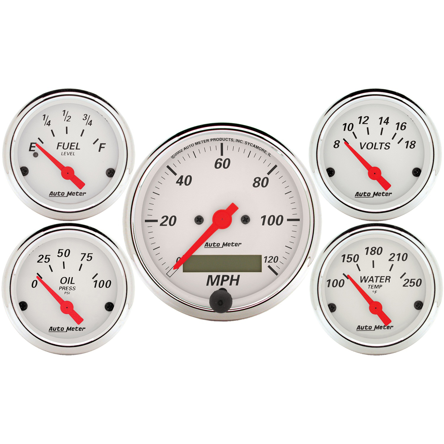 AUTOMETER 5pc Gauge Kit 3 1/8" & 2 1/16", Elec. Speedometer, Arctic White
