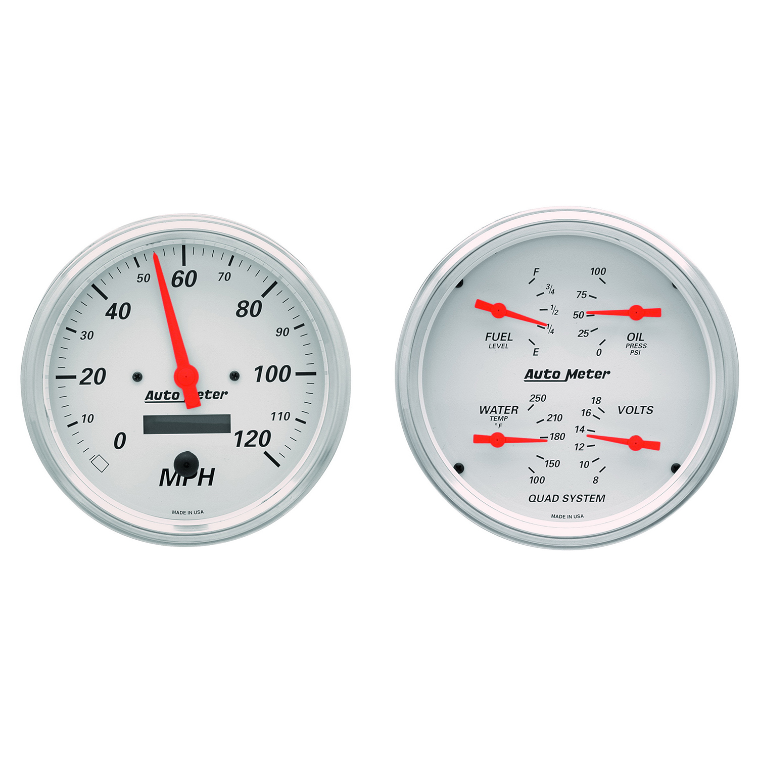 AUTOMETER 2pc Gauge Kit Quad & Speedometer, 5", Arctic White
