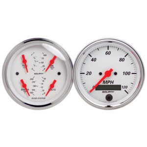 AUTOMETER 2pc Gauge Kit Quad & Speedometer, 3 3/8", Arctic White