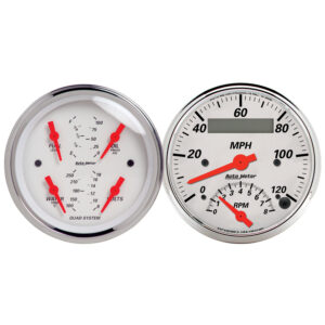 AUTOMETER 2pc Gauge Kit Quad & Tach/Speedo, 3 3/8", Arctic White