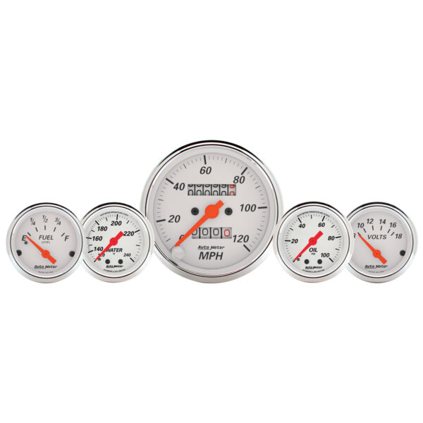 AUTOMETER 5pc Gauge Kit 3 1/8" & 2 1/16", Mech. Speedo., Wtmp & Oilp, Arctic Wht