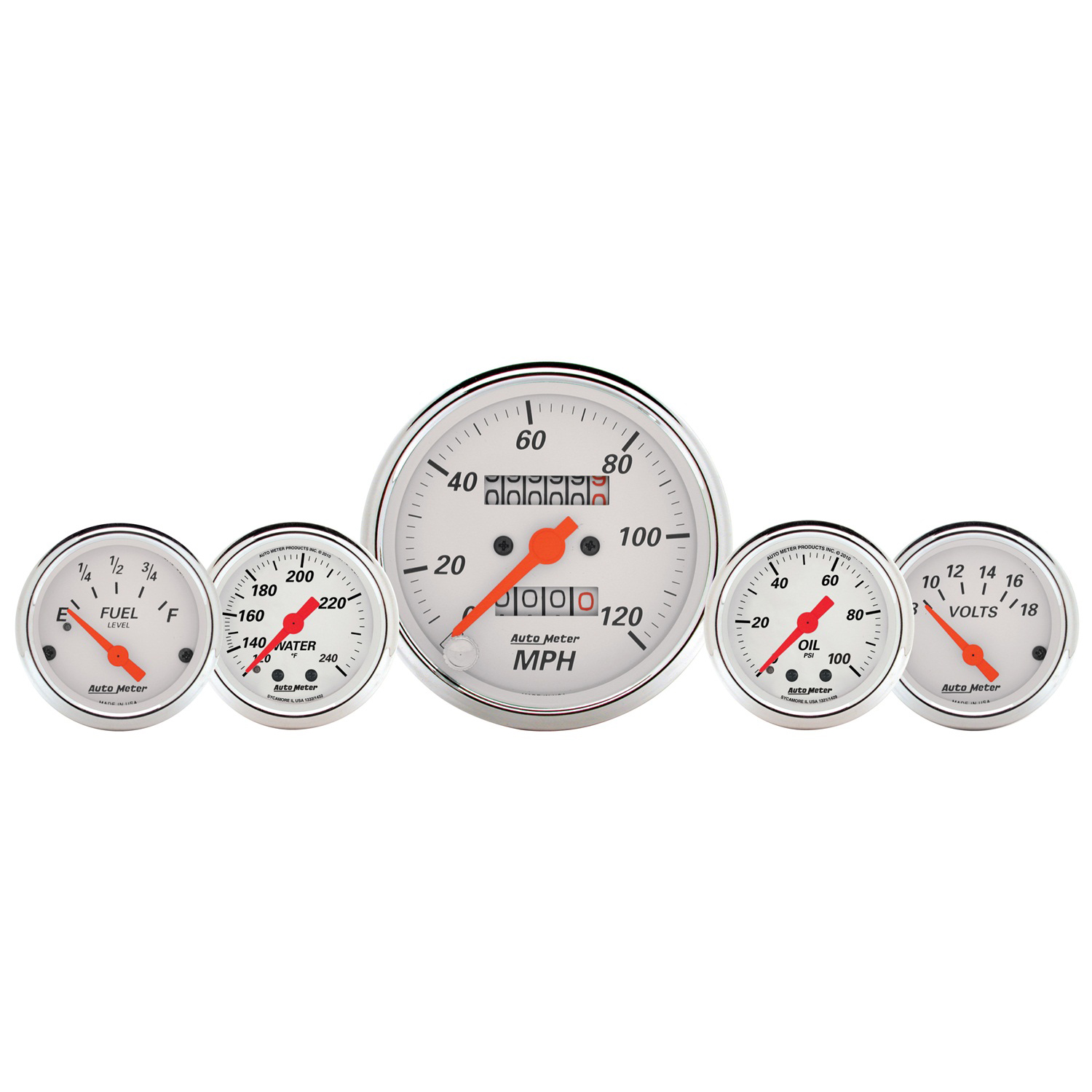AUTOMETER 5pc Gauge Kit 3 1/8" & 2 1/16", Mech. Speedo., Wtmp & Oilp, Arctic Wht