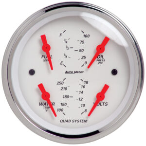 AUTOMETER 3 3/8 Inch Electric Quad Gauge, 100PSI, 240-33 Ohms, 100-250 Degrees, 8-18 Volts, Arctic White