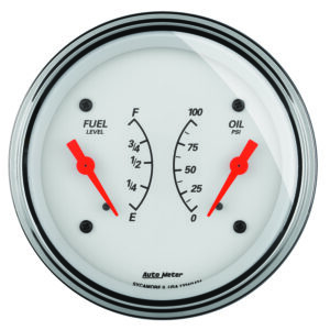 AUTOMETER Gauge, Dual, Fuel & Oilp, 3 3/8", 240°-33°F & 100PSI, Elec, Arctic White