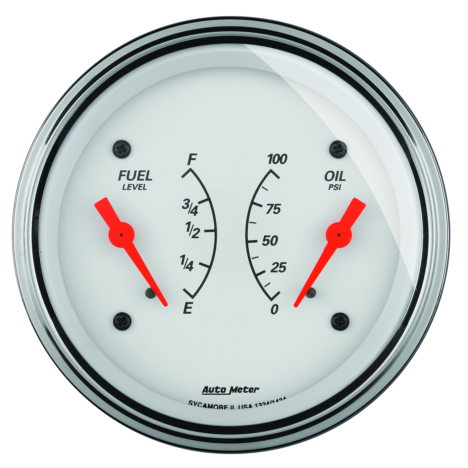 AUTOMETER Gauge, Dual, Fuel & Oilp, 3 3/8", 240&deg;-33&deg;F & 100PSI, Elec, Arctic White