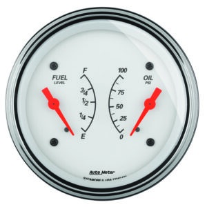 AUTOMETER Gauge, Dual, Fuel & Oilp, 3 3/8", 0°-90°F & 100PSI, Elec, Arctic White