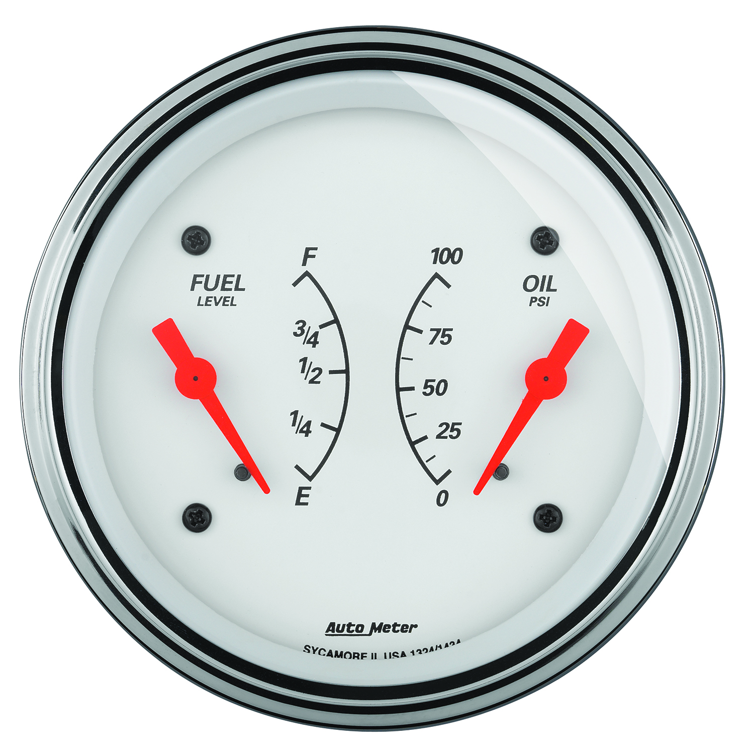 AUTOMETER Gauge, Dual, Fuel & Oilp, 3 3/8", 0°-90°F & 100PSI, Elec, Arctic White